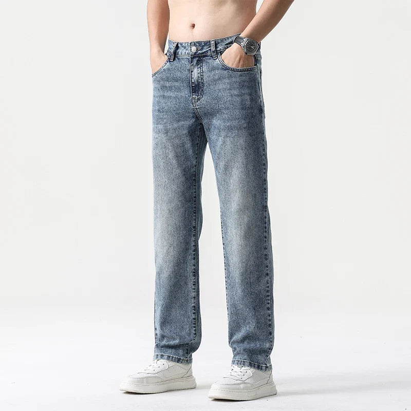 Jean Large Décontracté pour Homme en Lyocell – Coupe Droite et Taille Mi-Haute