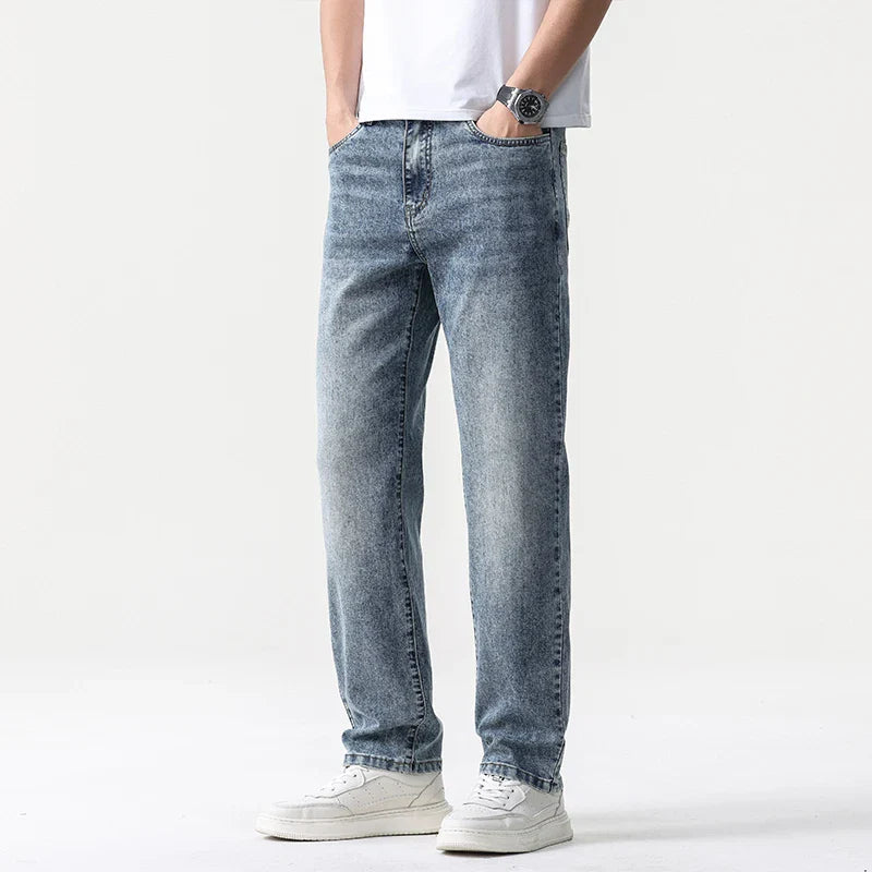 Jean Large Décontracté pour Homme en Lyocell – Coupe Droite et Taille Mi-Haute