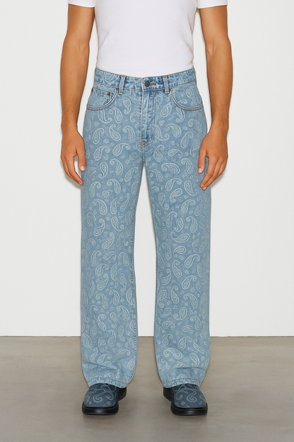 Men's Paisley Print Jeans – Comfortable Denim in Skinny, Relaxed, and Straight Fit