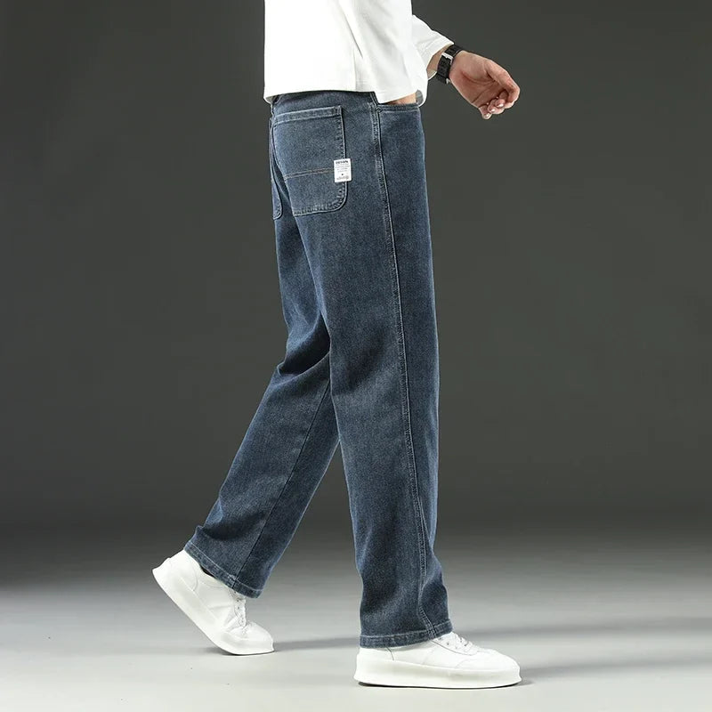 Jeans Amples pour Hommes en Coton Élastique – Style Business Casual