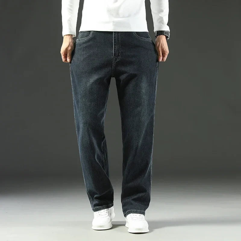 Jeans Amples pour Hommes en Coton Élastique – Style Business Casual