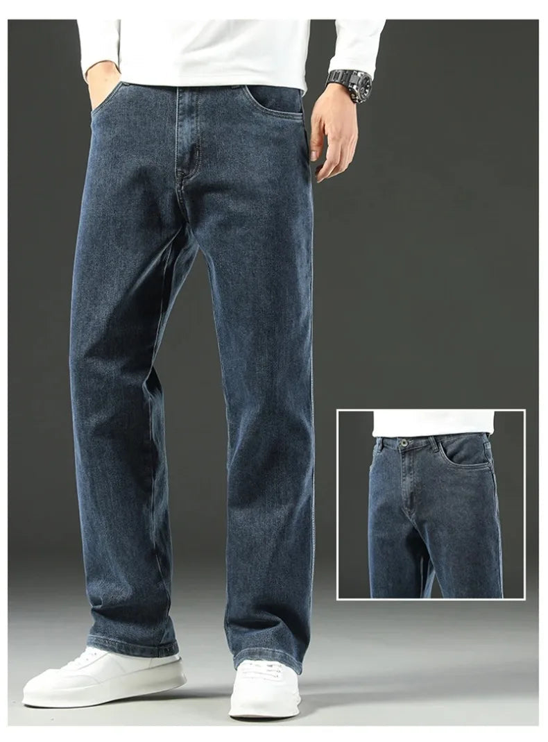 Jeans Amples pour Hommes en Coton Élastique – Style Business Casual