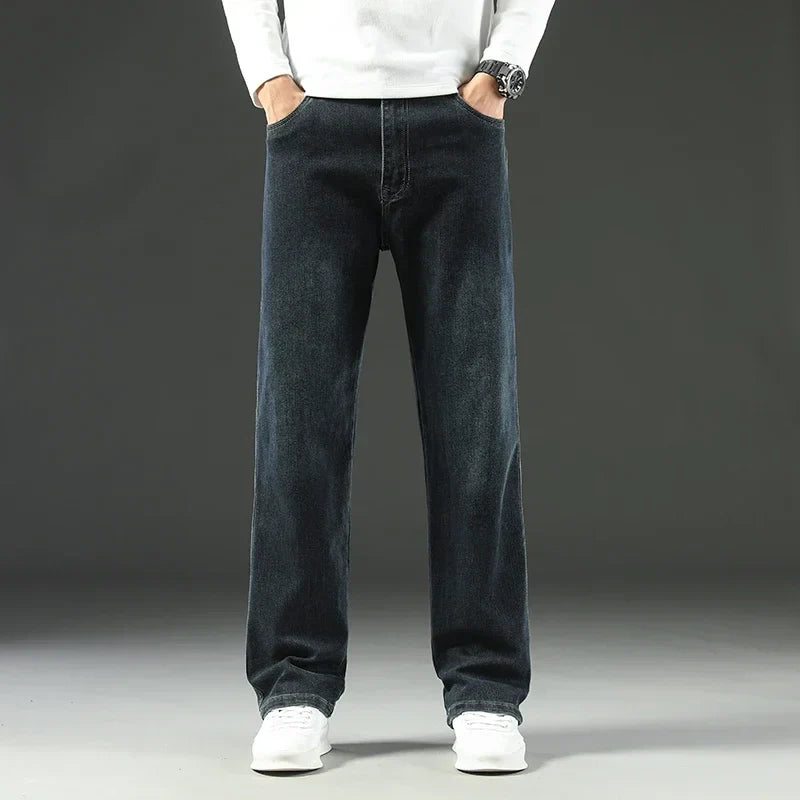 Jeans Amples pour Hommes en Coton Élastique – Style Business Casual