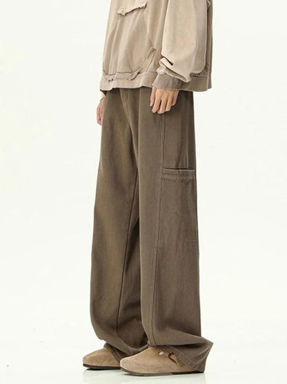 Oversized Cargo Jeans for Men - Washed Denim with Multi-Use Pockets