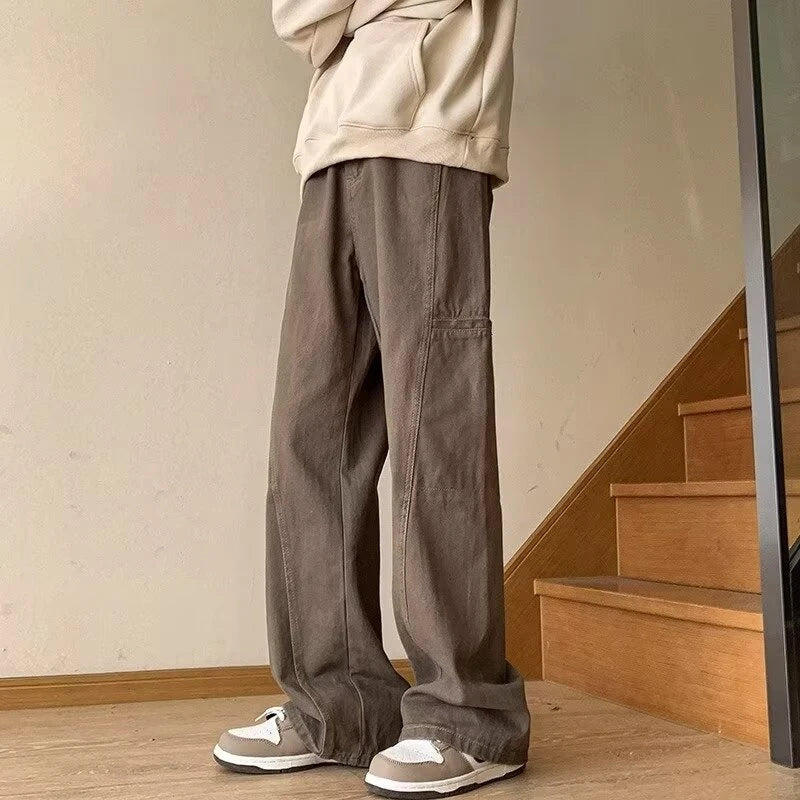 Oversized Cargo Jeans for Men - Washed Denim with Multi-Use Pockets