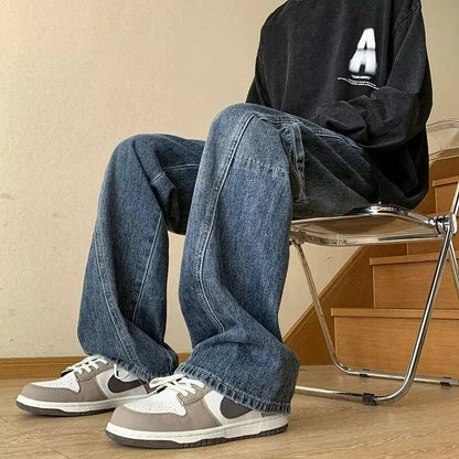 Oversized Cargo Jeans for Men - Washed Denim with Multi-Use Pockets