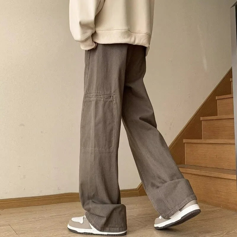 Oversized Cargo Jeans for Men - Washed Denim with Multi-Use Pockets