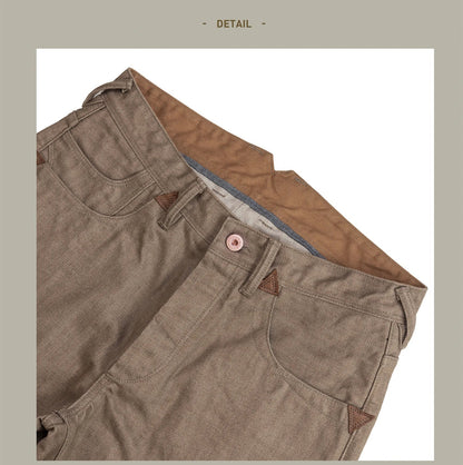 Men's Straight Selvedge Denim Jeans in Khaki, Loose and Durable Fit, 100% Cotton, Modern Five-Pocket Style