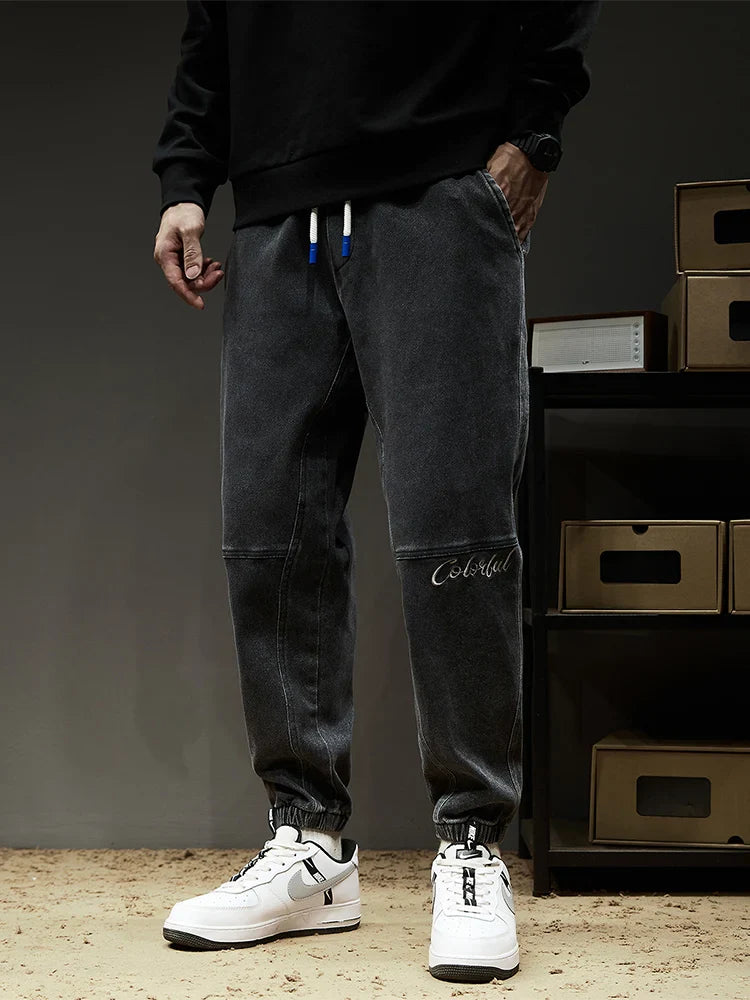 Jeans Homme Style Baggy Fuselé en Mélange de Coton avec Poches Cargo et Cordon de Serrage - Confort Optimal