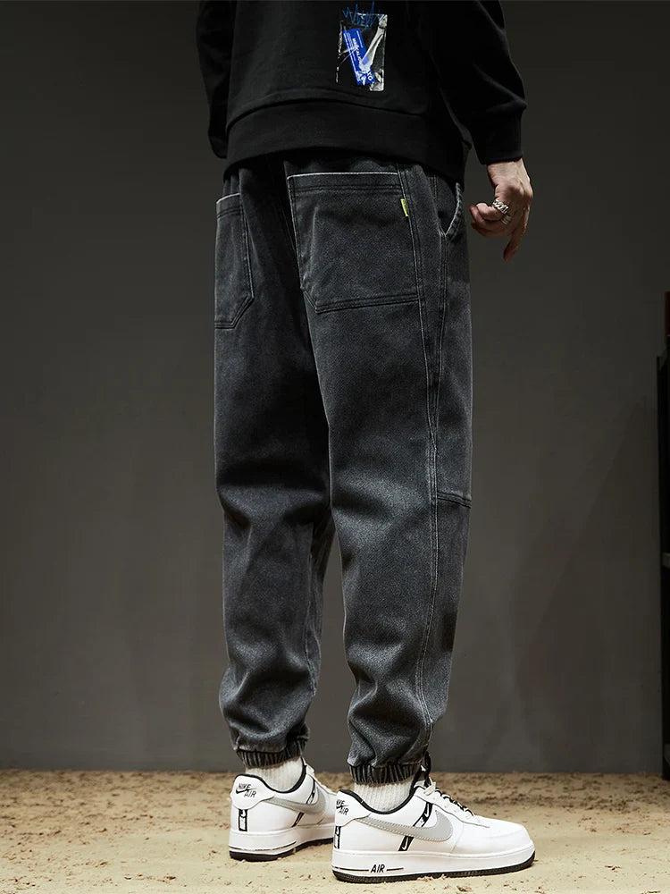 Jeans Homme Style Baggy Fuselé en Mélange de Coton avec Poches Cargo et Cordon de Serrage - Confort Optimal