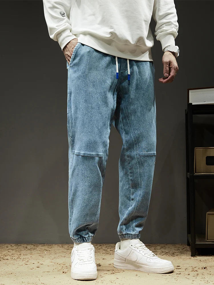 Jeans Homme Style Baggy Fuselé en Mélange de Coton avec Poches Cargo et Cordon de Serrage - Confort Optimal