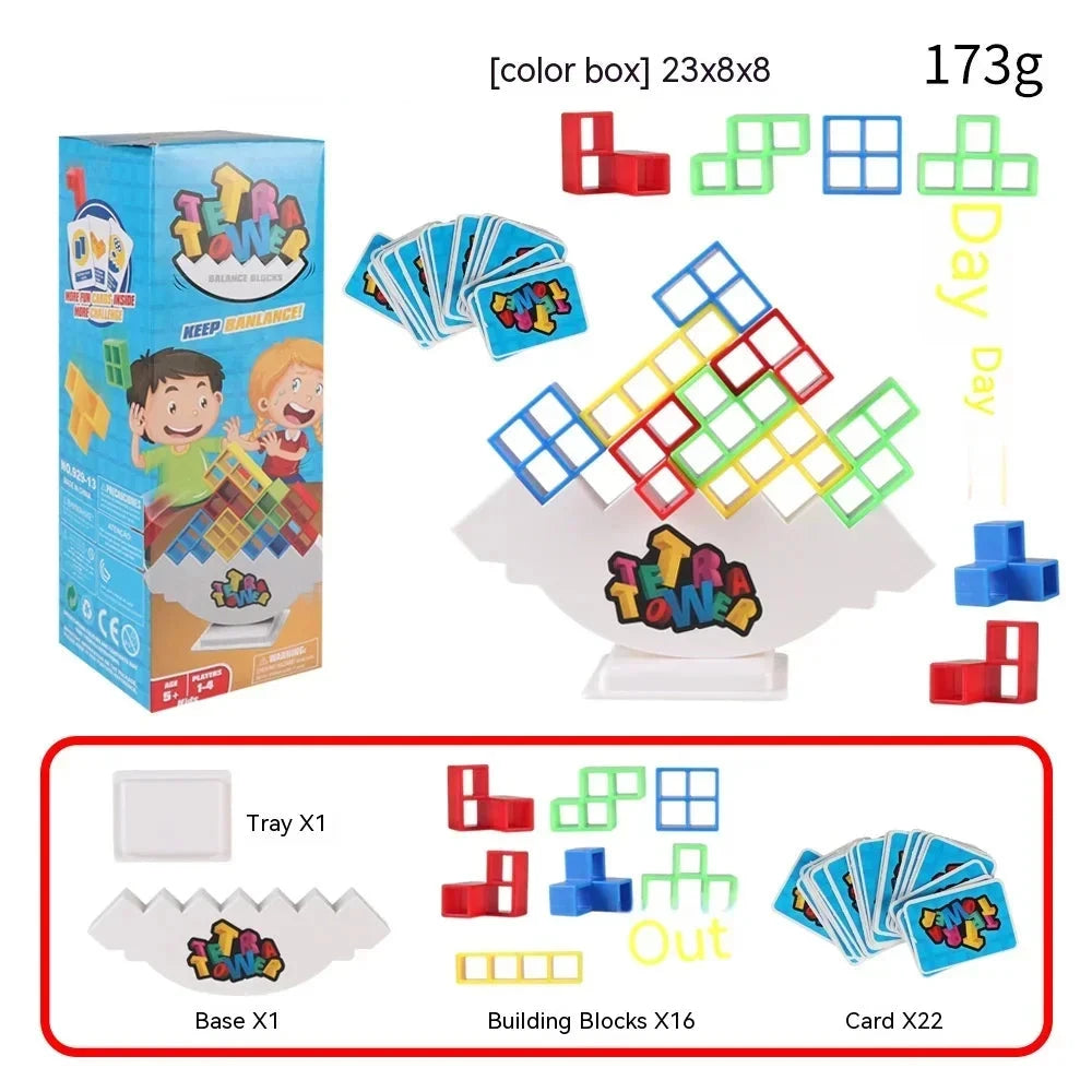 Colorful Tetra Tower Stacking Game – Educational Plastic Puzzle for Children and Adults, Cognitive and Social Development, 2 to 4 Players