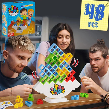Colorful Tetra Tower Stacking Game – Educational Plastic Puzzle for Children and Adults, Cognitive and Social Development, 2 to 4 Players