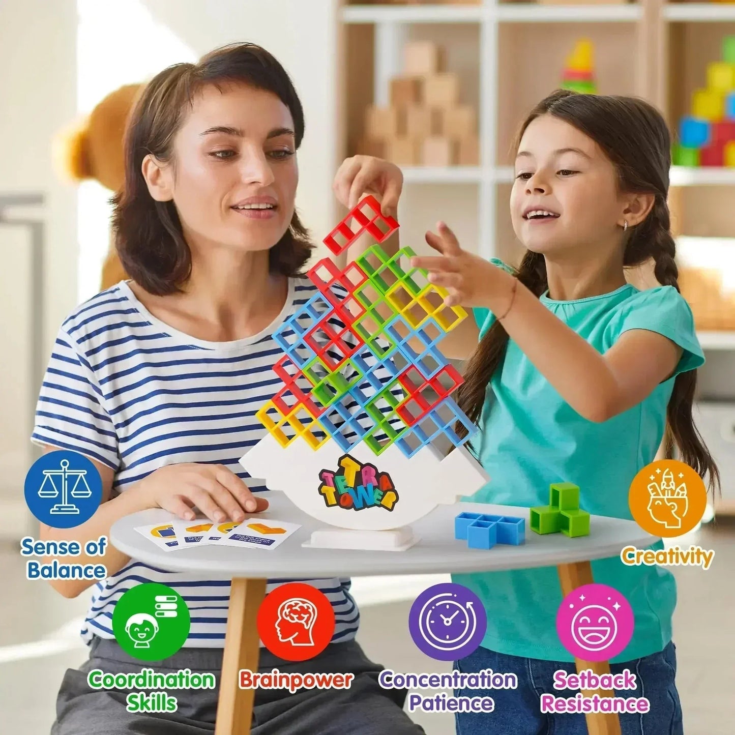 Colorful Tetra Tower Stacking Game – Educational Plastic Puzzle for Children and Adults, Cognitive and Social Development, 2 to 4 Players