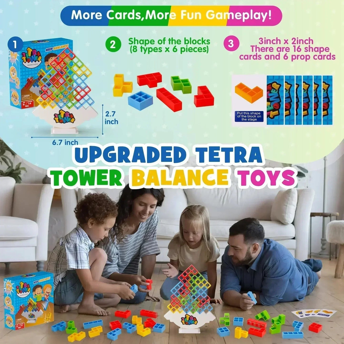 Colorful Tetra Tower Stacking Game – Educational Plastic Puzzle for Children and Adults, Cognitive and Social Development, 2 to 4 Players