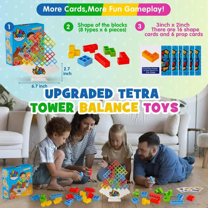 Colorful Tetra Tower Stacking Game – Educational Plastic Puzzle for Children and Adults, Cognitive and Social Development, 2 to 4 Players