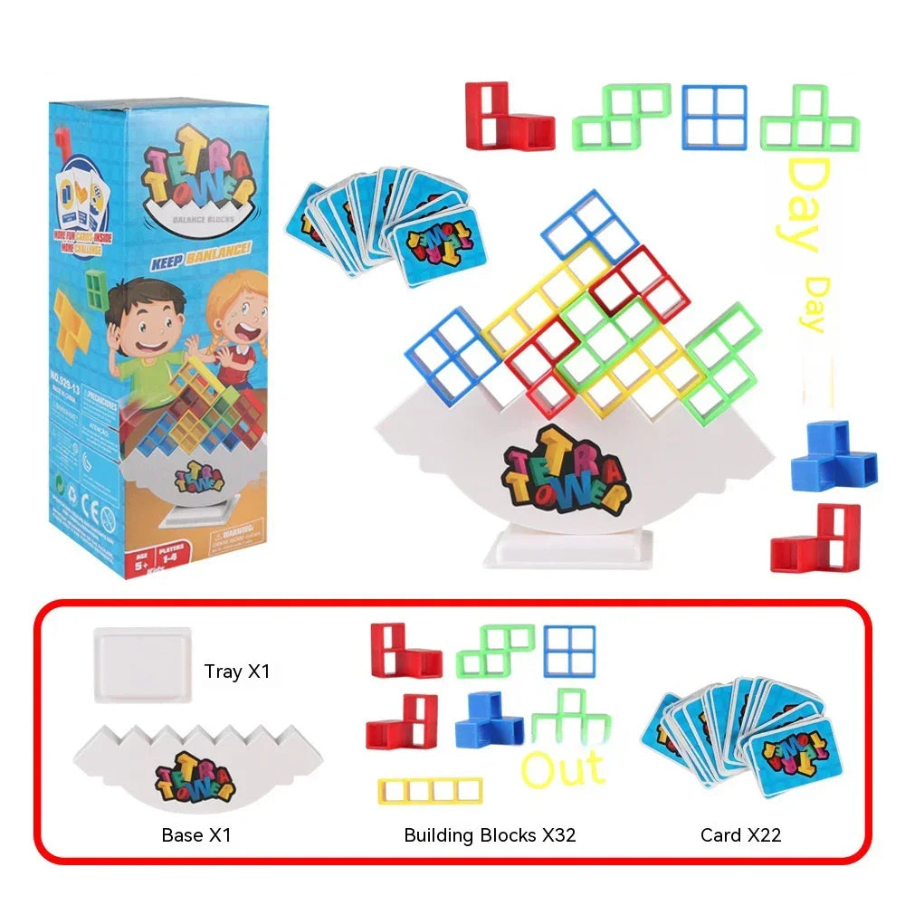 Colorful Tetra Tower Stacking Game – Educational Plastic Puzzle for Children and Adults, Cognitive and Social Development, 2 to 4 Players