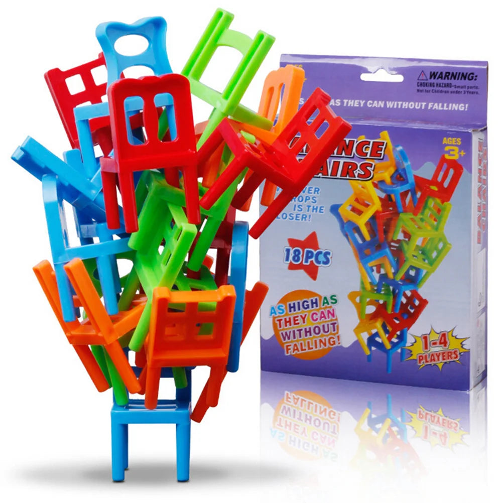 Educational Balance Chair Game for Children – Set of 18 Pieces in Eco-friendly ABS Plastic, Motor Skills and Balance Development