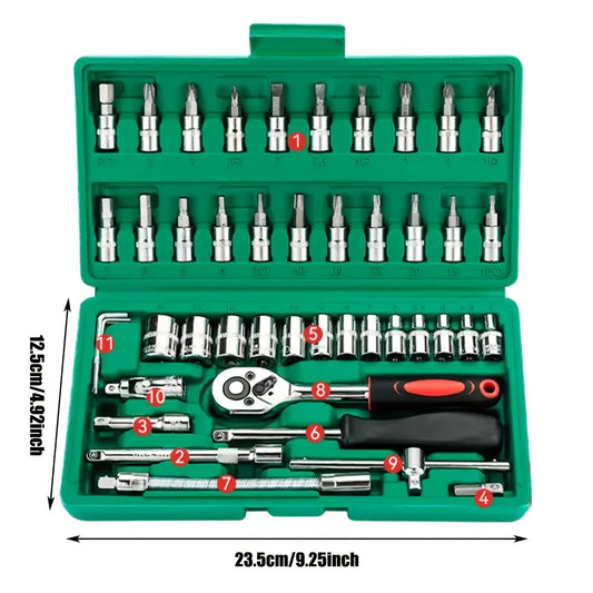 Training Socket Set with 1/4 Ratchet Wrench and Hex Bits - 46 Pieces