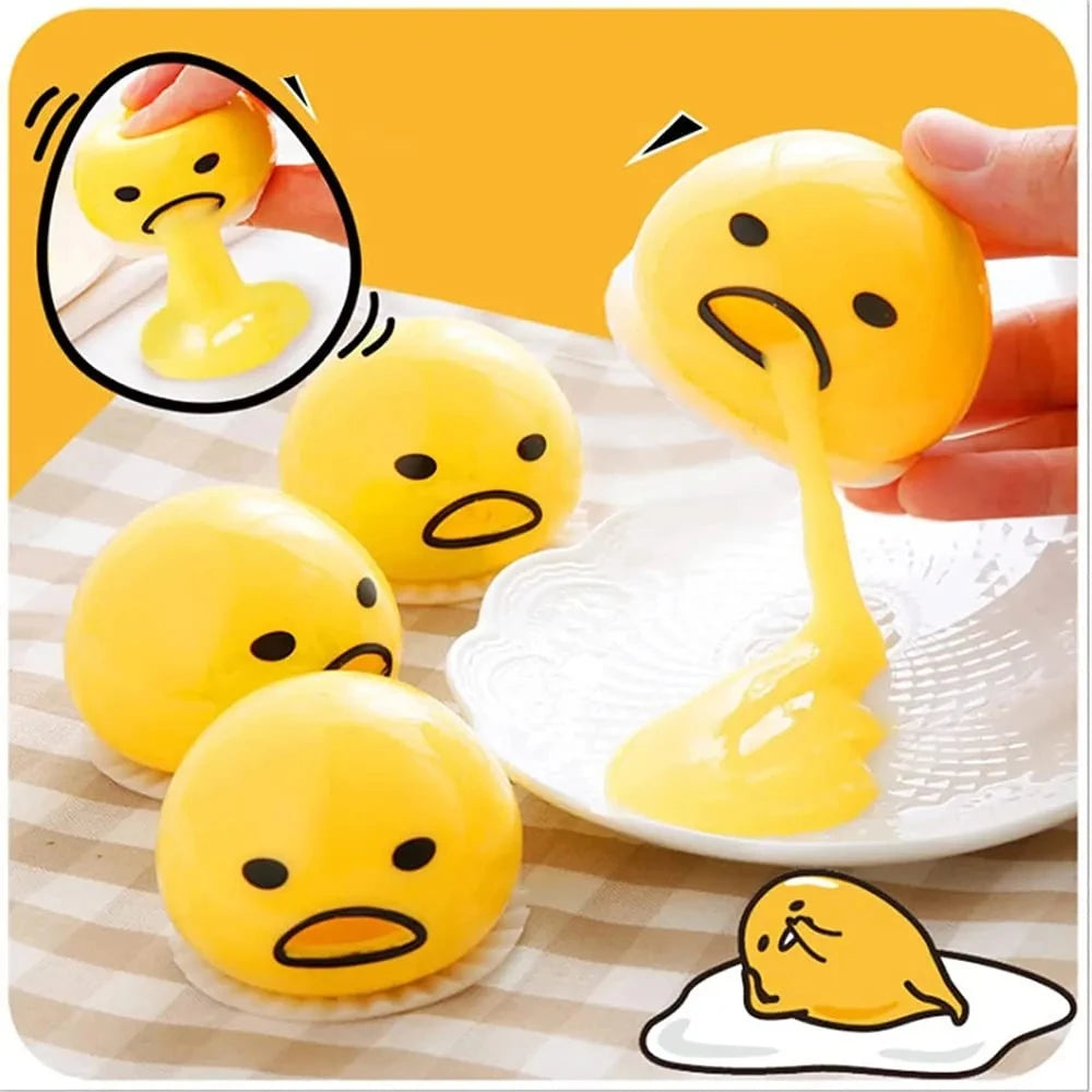 Yellow Compressible Egg Stress Relief Toy with Humorous Effect – Fun Gift for Relaxation and Laughter at the Office