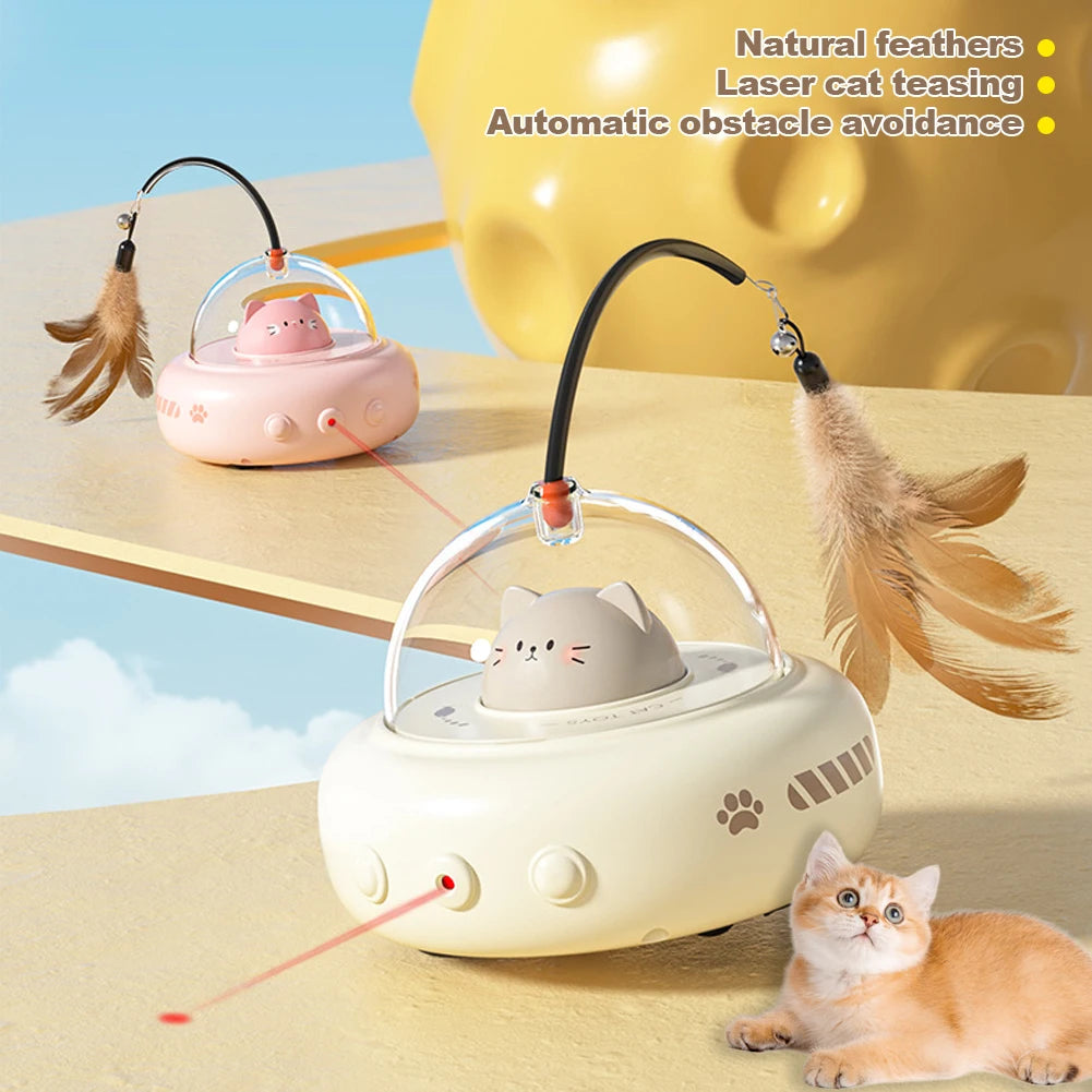 Interactive Electric Toy for Cat with Rechargeable Feather Wand – Game with Vibration Detection and Red Light