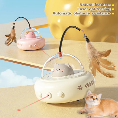 Interactive Electric Toy for Cat with Rechargeable Feather Wand – Game with Vibration Detection and Red Light