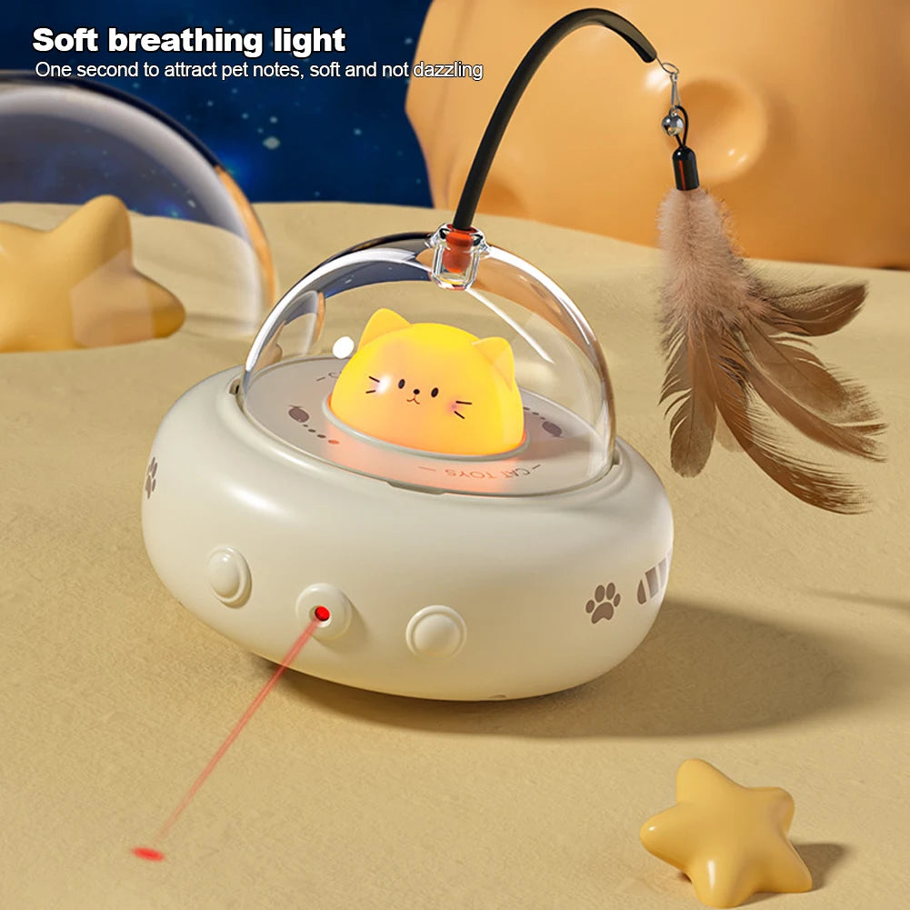 Interactive Electric Toy for Cat with Rechargeable Feather Wand – Game with Vibration Detection and Red Light