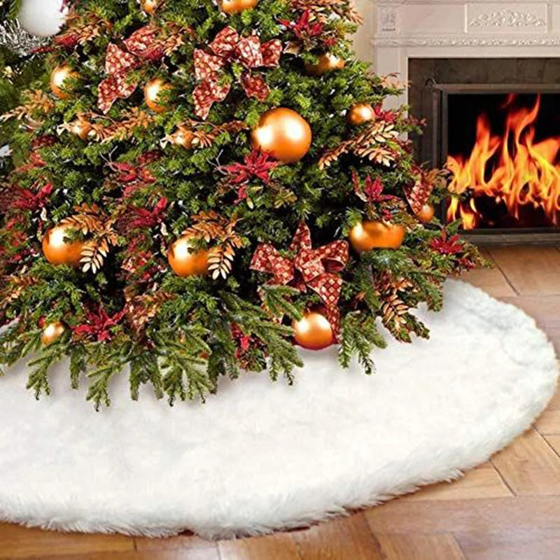 White Faux Fur Christmas Tree Skirt – Decorative Mat 78/90/122cm for Parties