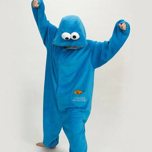 Adult Plush Kigurumi Elmo and Cookie Monster – Comfortable Halloween and Cosplay Costume