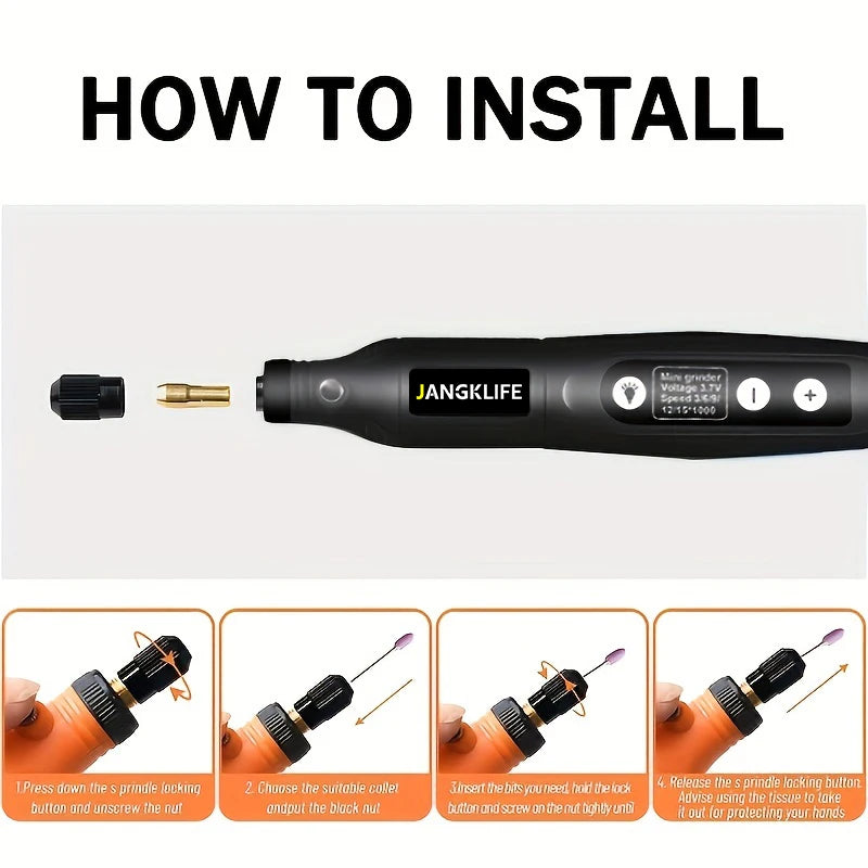 Wireless USB Rotary Tool Kit – Mini Engraving Pen and Drill for DIY, 5 Speeds, Rechargeable Battery