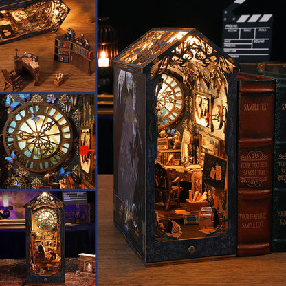 3D Wooden Book Corner Kit to Assemble – DIY Miniature Model with LED Lighting for Adults, Dimensions 18 x 11 x 27.2 cm