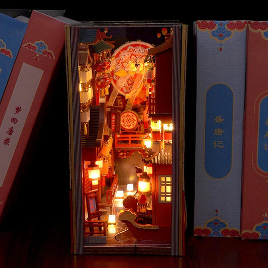 Retro Wooden DIY Book Corner Kit Inspired by the Tang Dynasty – Miniature Interior Decoration 16.8 x 18.5 x 8.3 cm