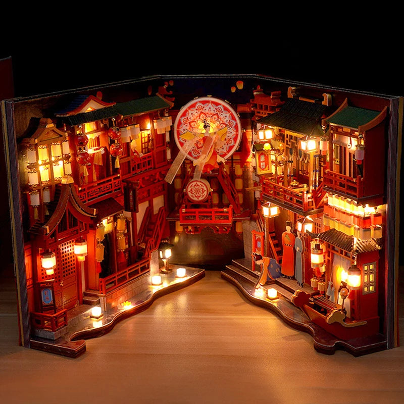 Retro Wooden DIY Book Corner Kit Inspired by the Tang Dynasty – Miniature Interior Decoration 16.8 x 18.5 x 8.3 cm
