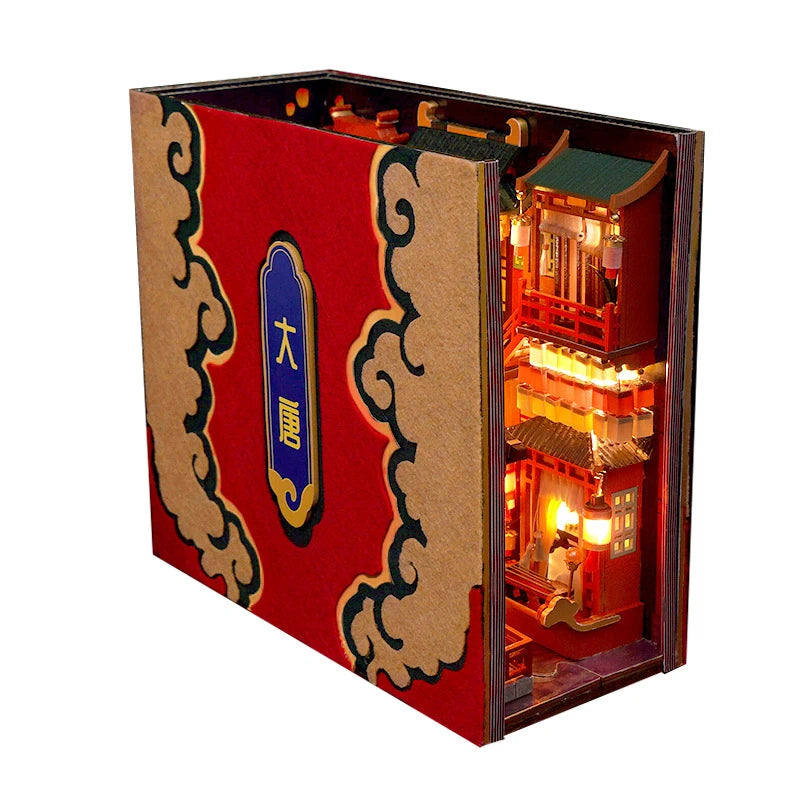 Retro Wooden DIY Book Corner Kit Inspired by the Tang Dynasty – Miniature Interior Decoration 16.8 x 18.5 x 8.3 cm