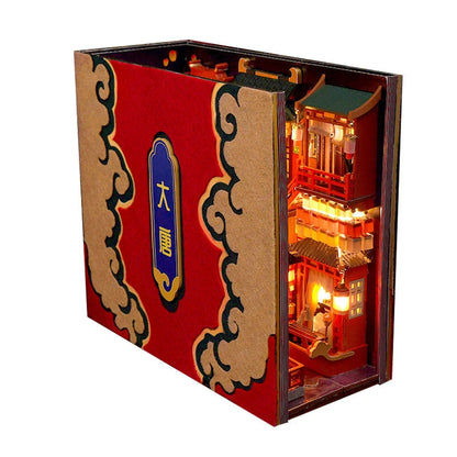 Retro Wooden DIY Book Corner Kit Inspired by the Tang Dynasty – Miniature Interior Decoration 16.8 x 18.5 x 8.3 cm