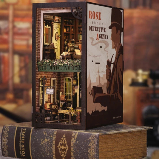 3D Dollhouse Kit Book Nook with Touch Lighting – Wooden and Paper Detective Studio, Multicolor Decoration