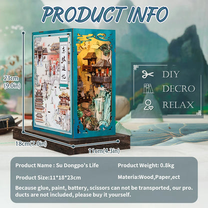 Antiquity Dollhouse Kit Book Nook with Touch Lighting and 3D Puzzle – Elegant DIY Decoration for Bookshelf