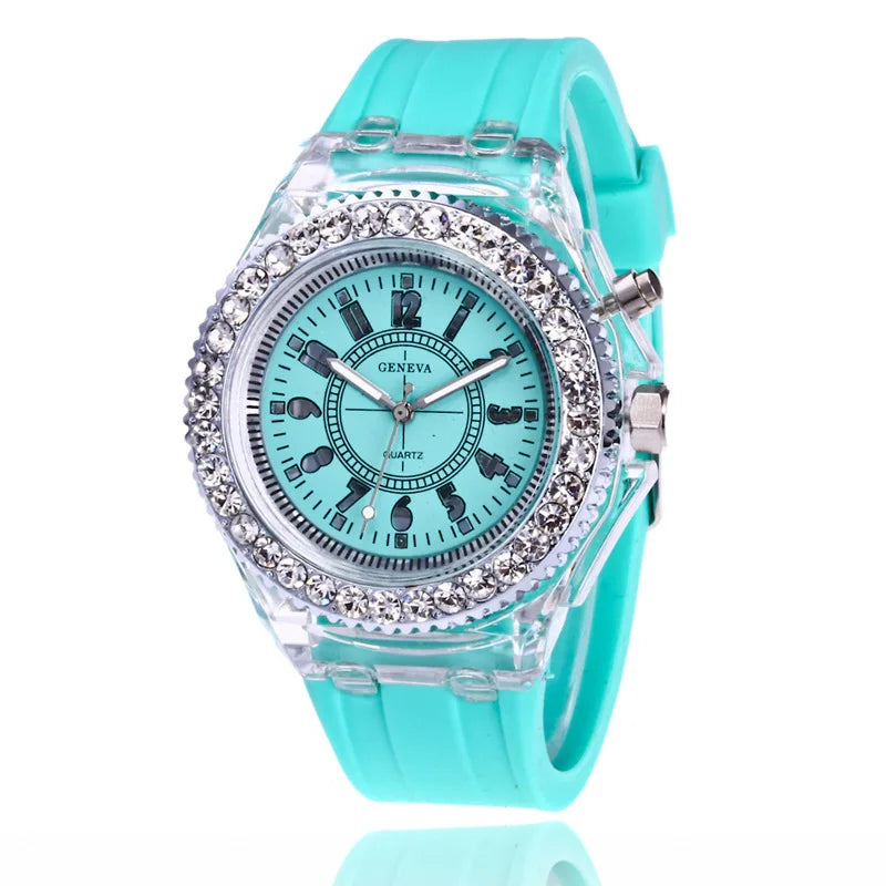 LED Luminous Silicone Wrist Watch for Kids and Adults with Rhinestone Design – Comfortable and Durable Unisex Fashion Accessory