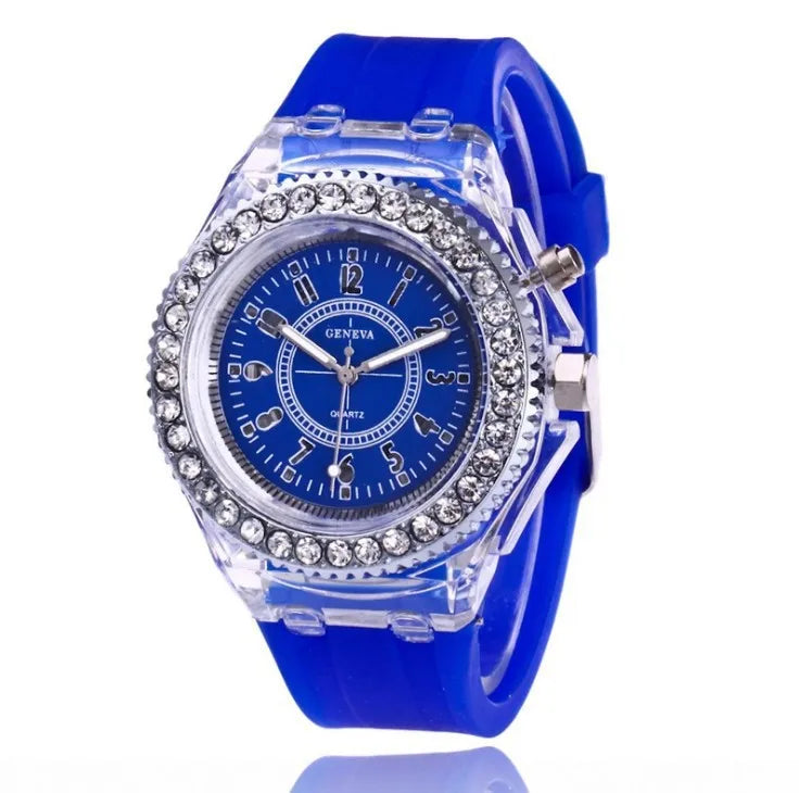 LED Luminous Silicone Wrist Watch for Kids and Adults with Rhinestone Design – Comfortable and Durable Unisex Fashion Accessory