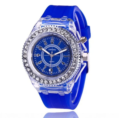 LED Luminous Silicone Wrist Watch for Kids and Adults with Rhinestone Design – Comfortable and Durable Unisex Fashion Accessory