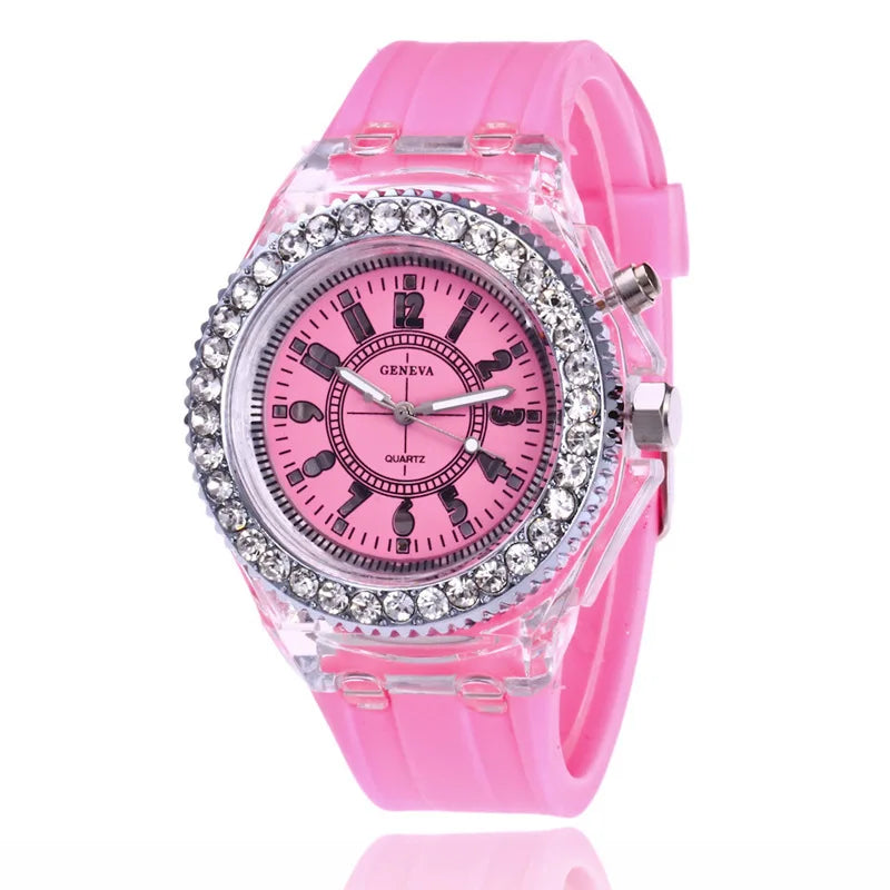 LED Luminous Silicone Wrist Watch for Kids and Adults with Rhinestone Design – Comfortable and Durable Unisex Fashion Accessory
