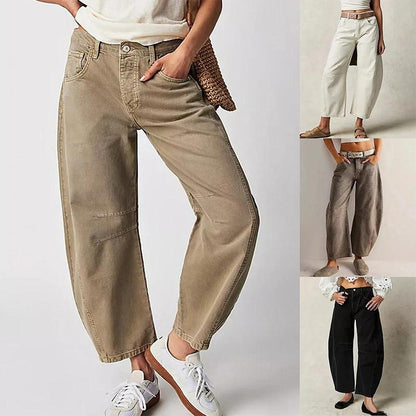 Women's Wide Fluid Cotton Pants – Comfortable Flared and Breathable Fabric, Available in Beige, Brown, White, and Black