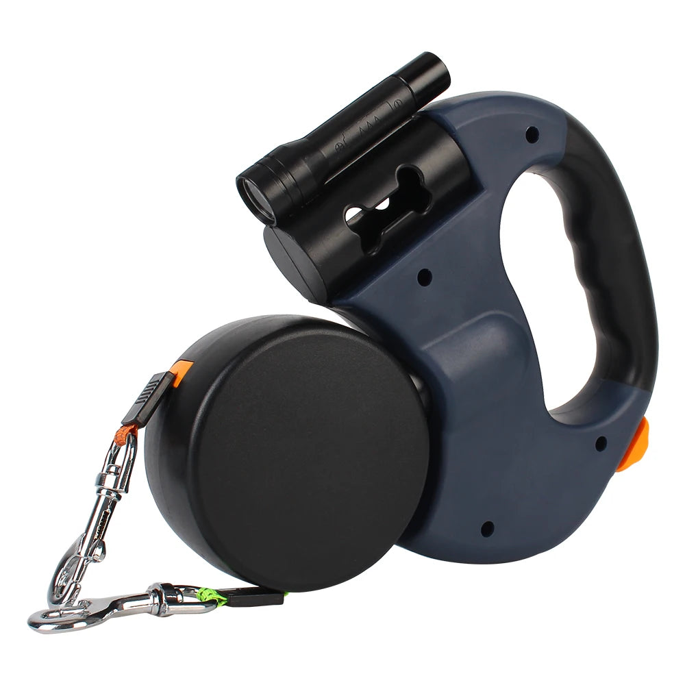 Double Retractable Leash for Dog 3 m with Flashlight and Bag Box