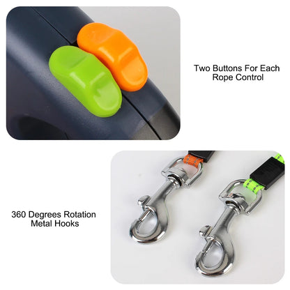 Double Retractable Leash for Dog 3 m with Flashlight and Bag Box