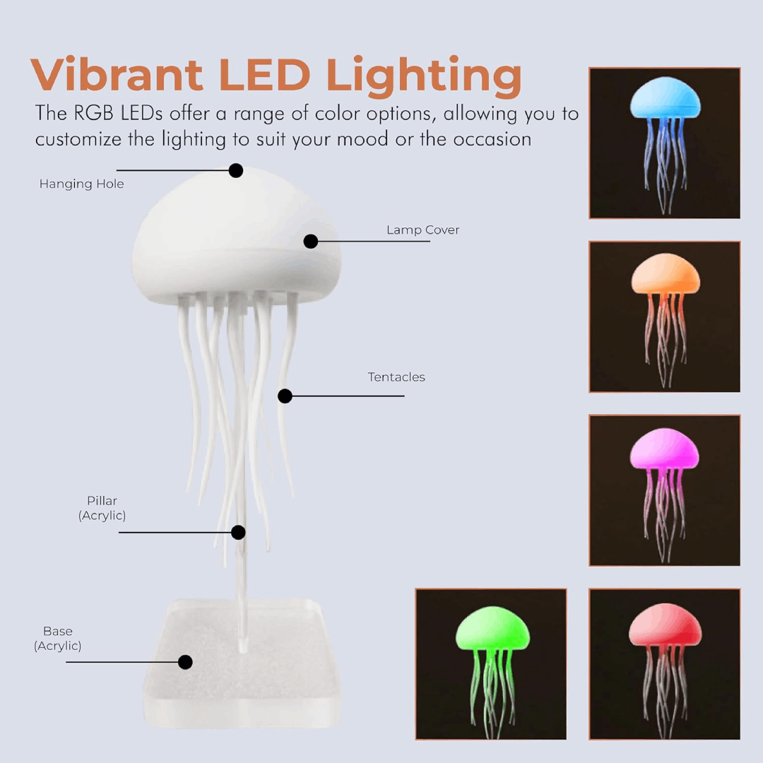 Lampe LED Méduse avec Éclairage RGB Changeant de Couleur et Contrôle Vocal – Ambiance Apaisante pour Intérieur