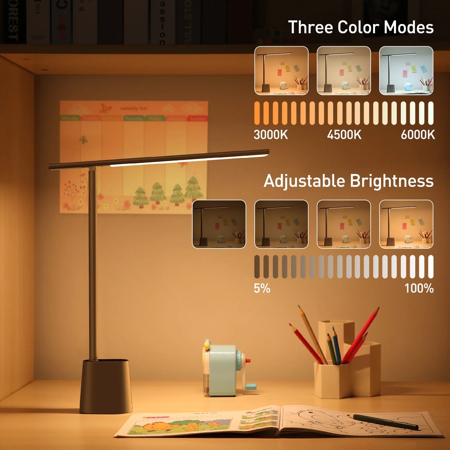 Lampe de Bureau LED Pliable et Dimmable avec Protection des Yeux – Éclairage Ajustable pour Études et Travail