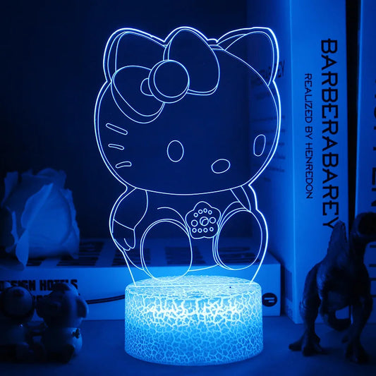 3D LED Hello Kitty Bedside Lamp - Multicolor Night Light with Soft Lighting for Children's Room