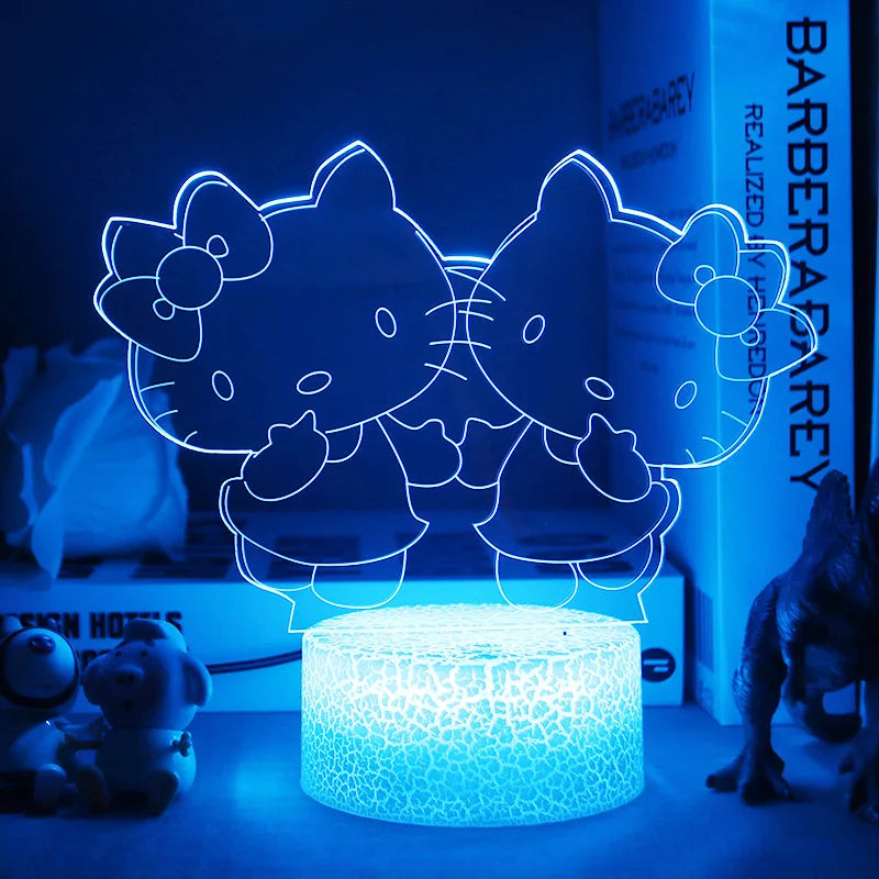 Lampe de Chevet LED 3D Hello Kitty - Veilleuse de Nuit Multicolore avec Éclairage Doux pour Chambre d'Enfant