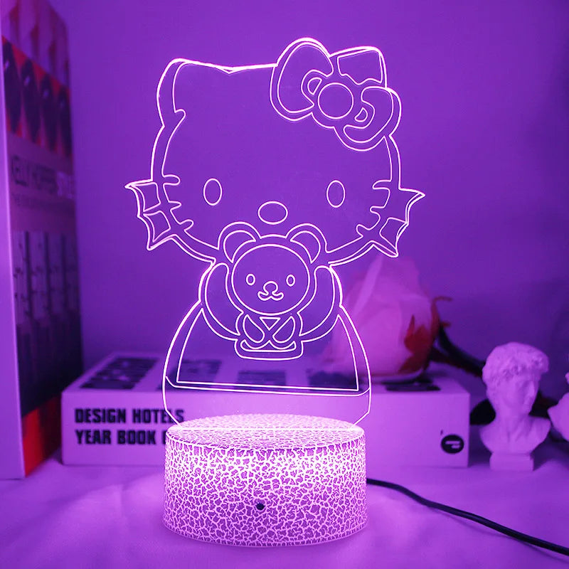 Lampe de Chevet LED 3D Hello Kitty - Veilleuse de Nuit Multicolore avec Éclairage Doux pour Chambre d'Enfant