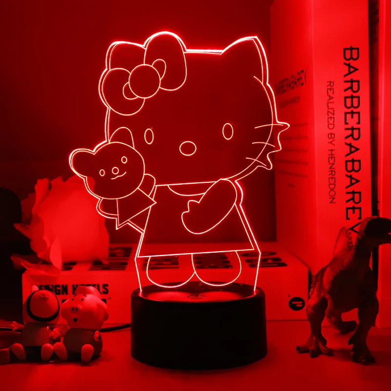 Lampe de Chevet LED 3D Hello Kitty - Veilleuse de Nuit Multicolore avec Éclairage Doux pour Chambre d'Enfant